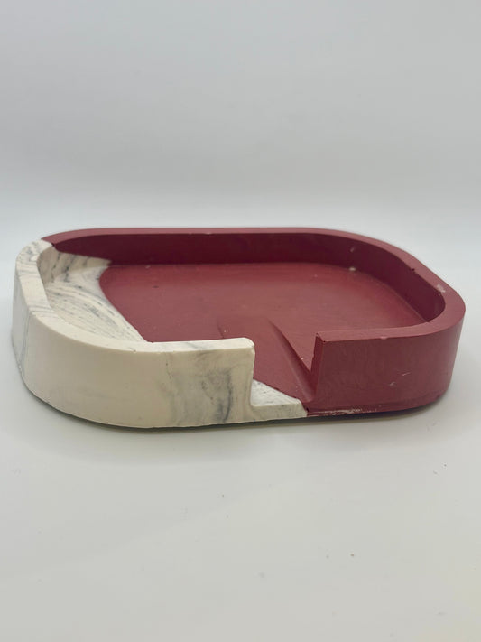Porte-savon rectangulaire bordeaux effet marbre avec écoulement d’eau