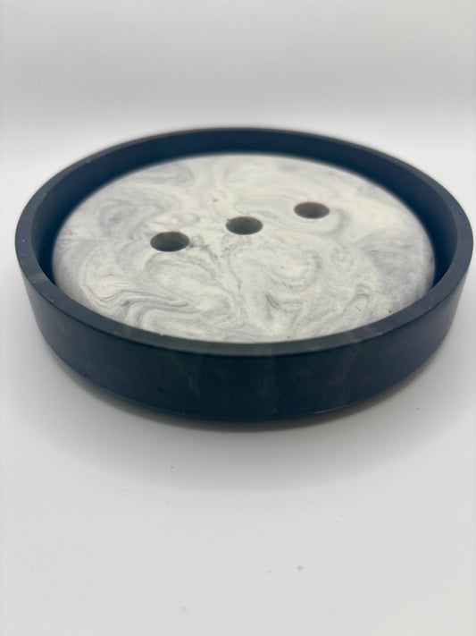 Porte savon rond noir et effet marbre en Jesmonite