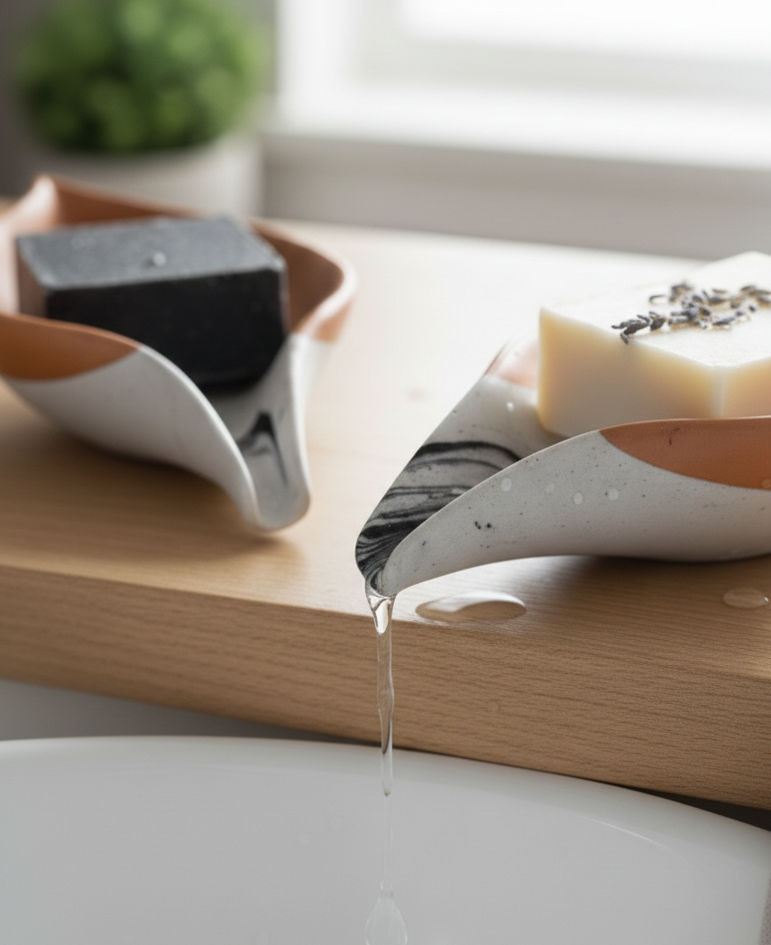 Porte-Savon Artisanal Design en Jesmonite avec Écoulement