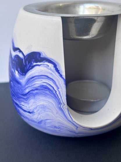 étail du brûle-parfum artisanal en jesmonite marbré bleu fait main