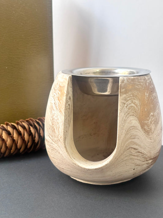 Brûle-parfum en jesmonite marbré tons automnaux bruns et dorés – Studio Unik