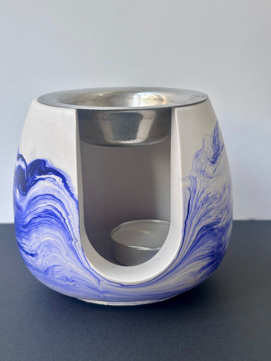 Brûle-parfum en jesmonite marbré blanc et bleu outremer – Studio Unik